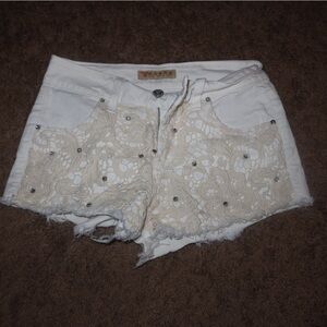 Guess White and Cream Lace Jean Shorts